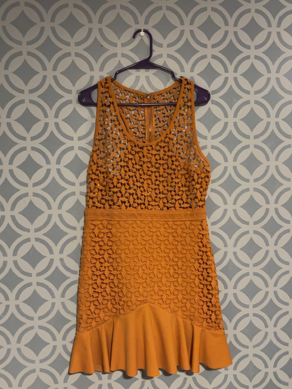Women's Mustard Crochet Fit-and-Flare Tank Dress